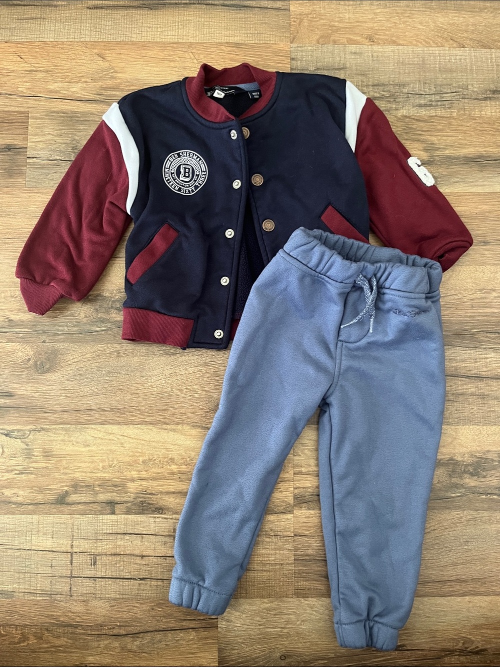 The Original Ben Sherman Navy & Burgundy Varsity Jacket and Blue Jogger Set 18m